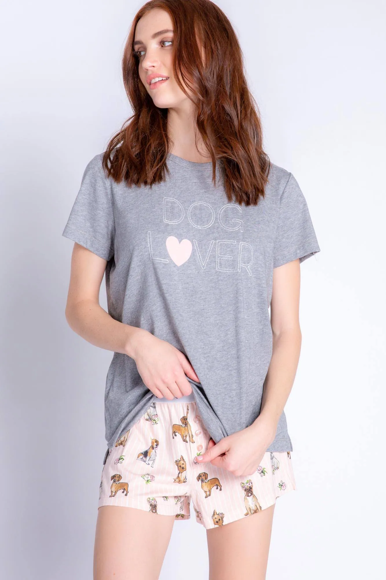 PJ Salvage Playful Prints Dog Lover Short Sleeve Tee- Heather Grey