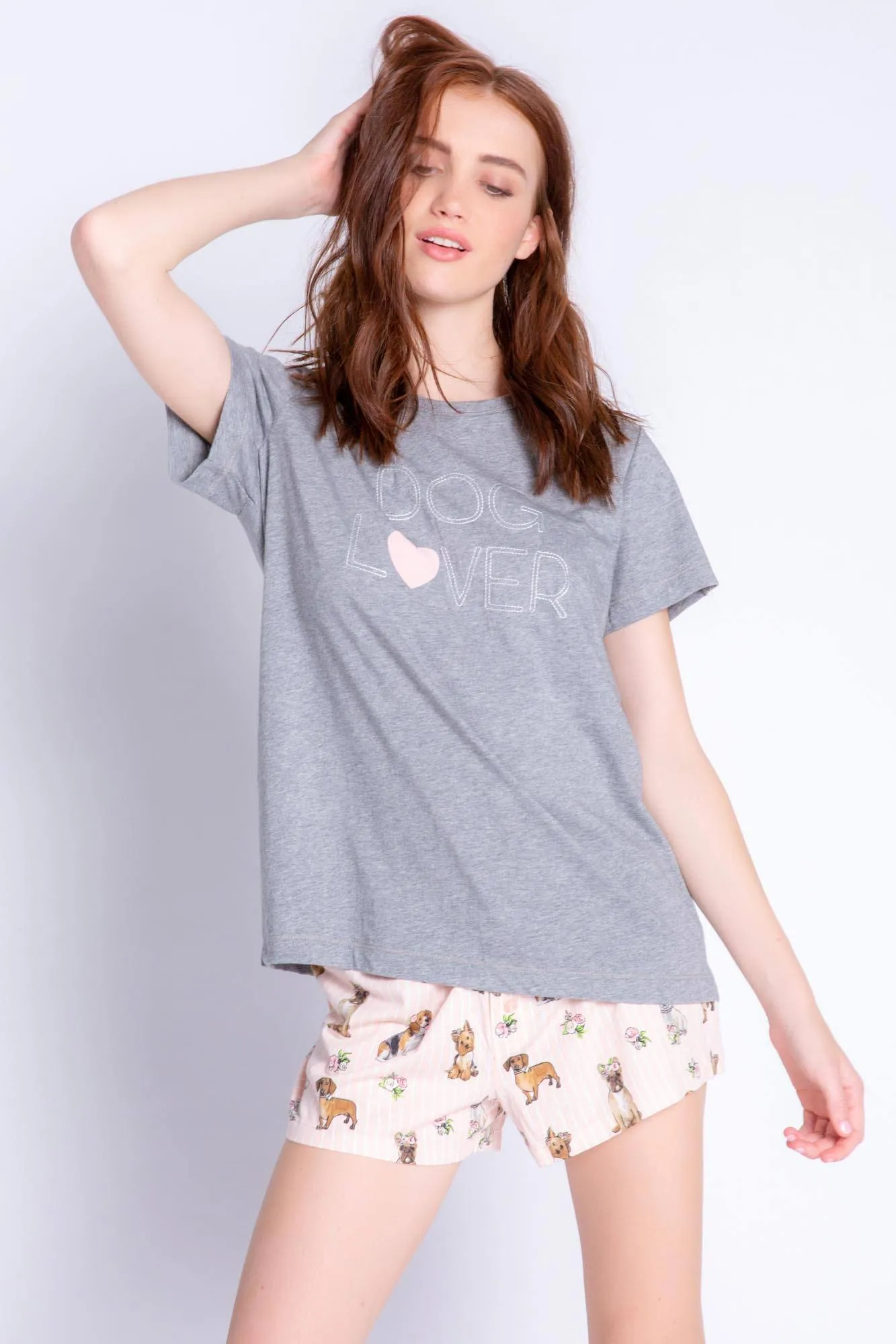 PJ Salvage Playful Prints Dog Lover Short Sleeve Tee- Heather Grey