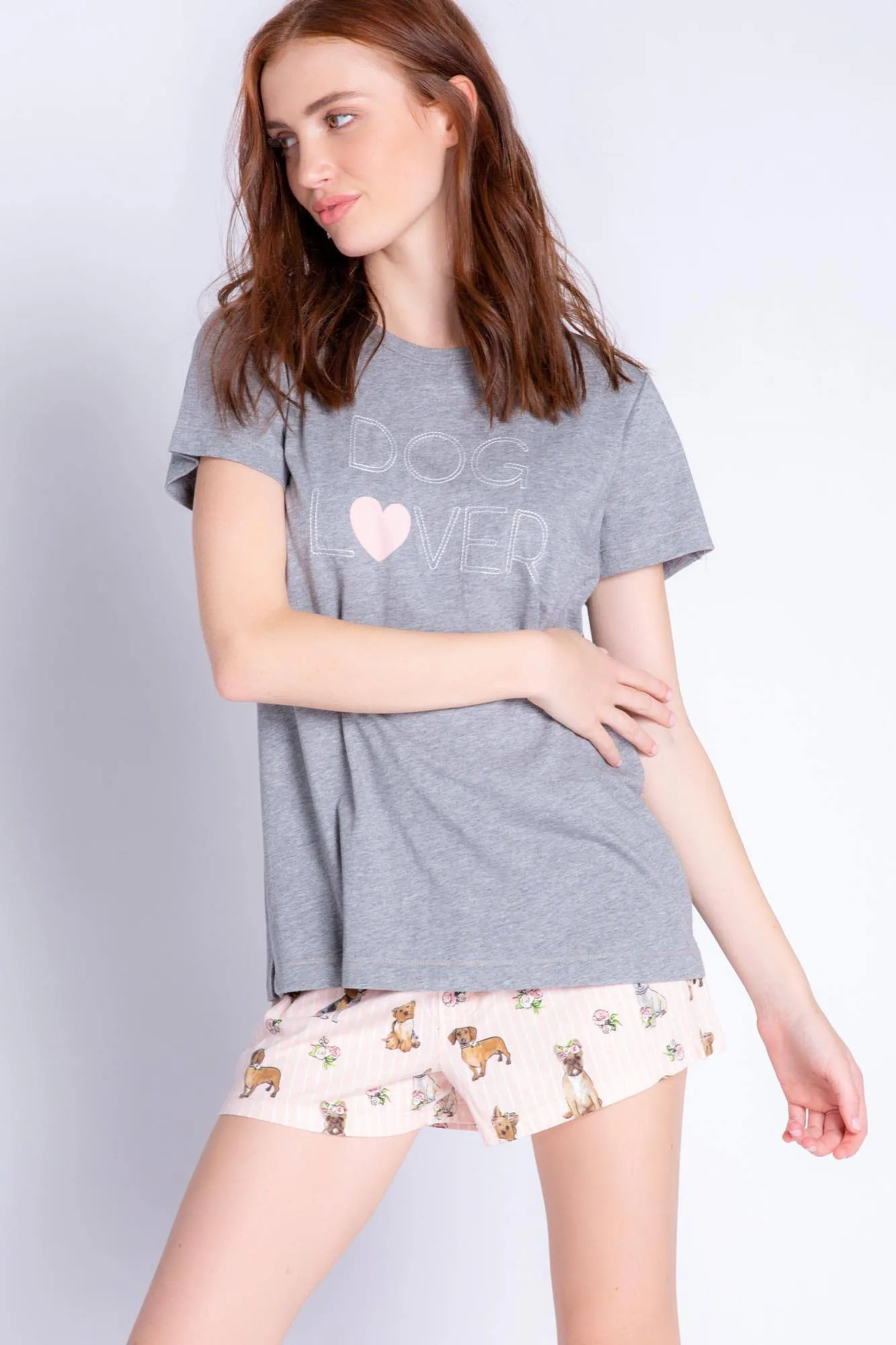 PJ Salvage Playful Prints Dog Lover Short Sleeve Tee- Heather Grey