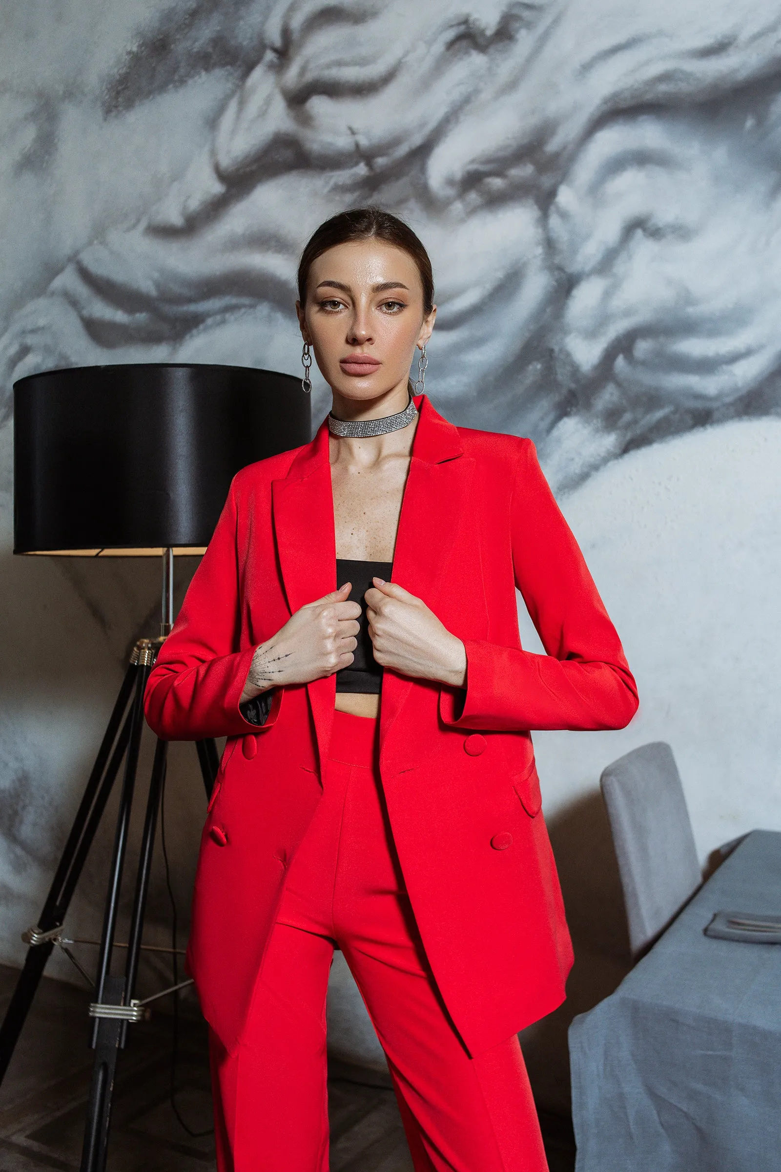 Red Belted Double Breasted Suit 2-Piece