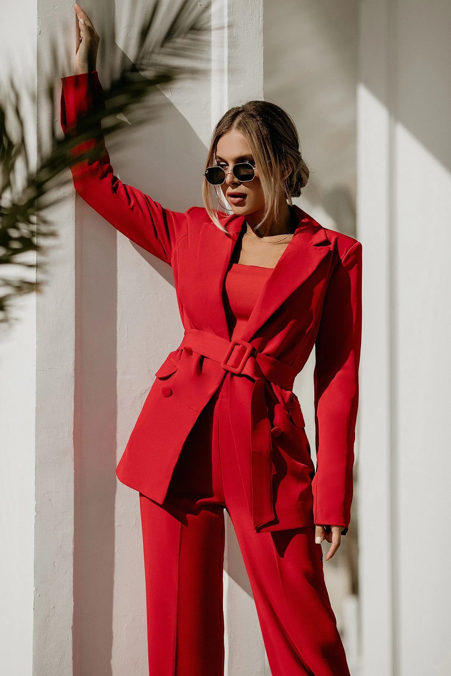 Red Belted Double Breasted Suit 2-Piece