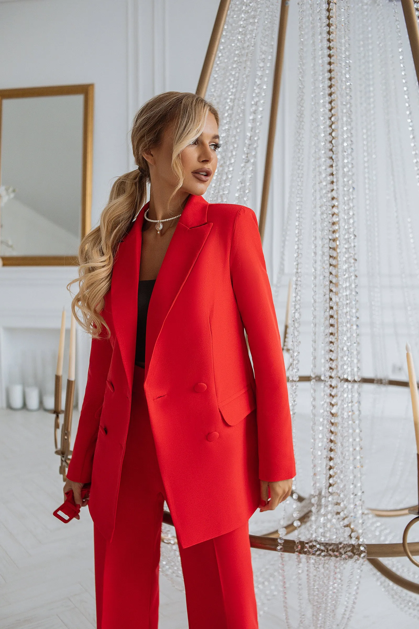 Red Belted Double Breasted Suit 2-Piece