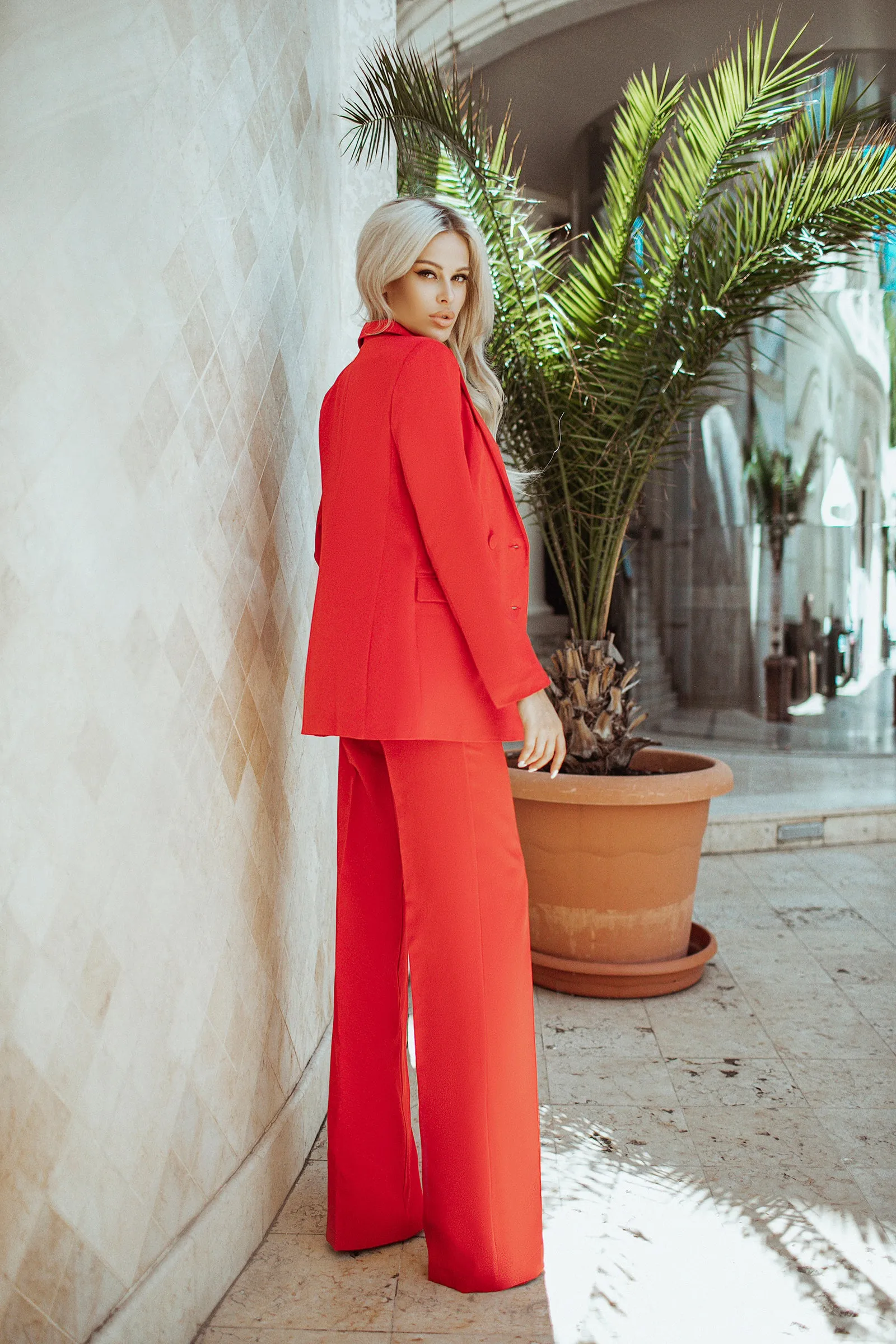 Red Belted Double Breasted Suit 2-Piece