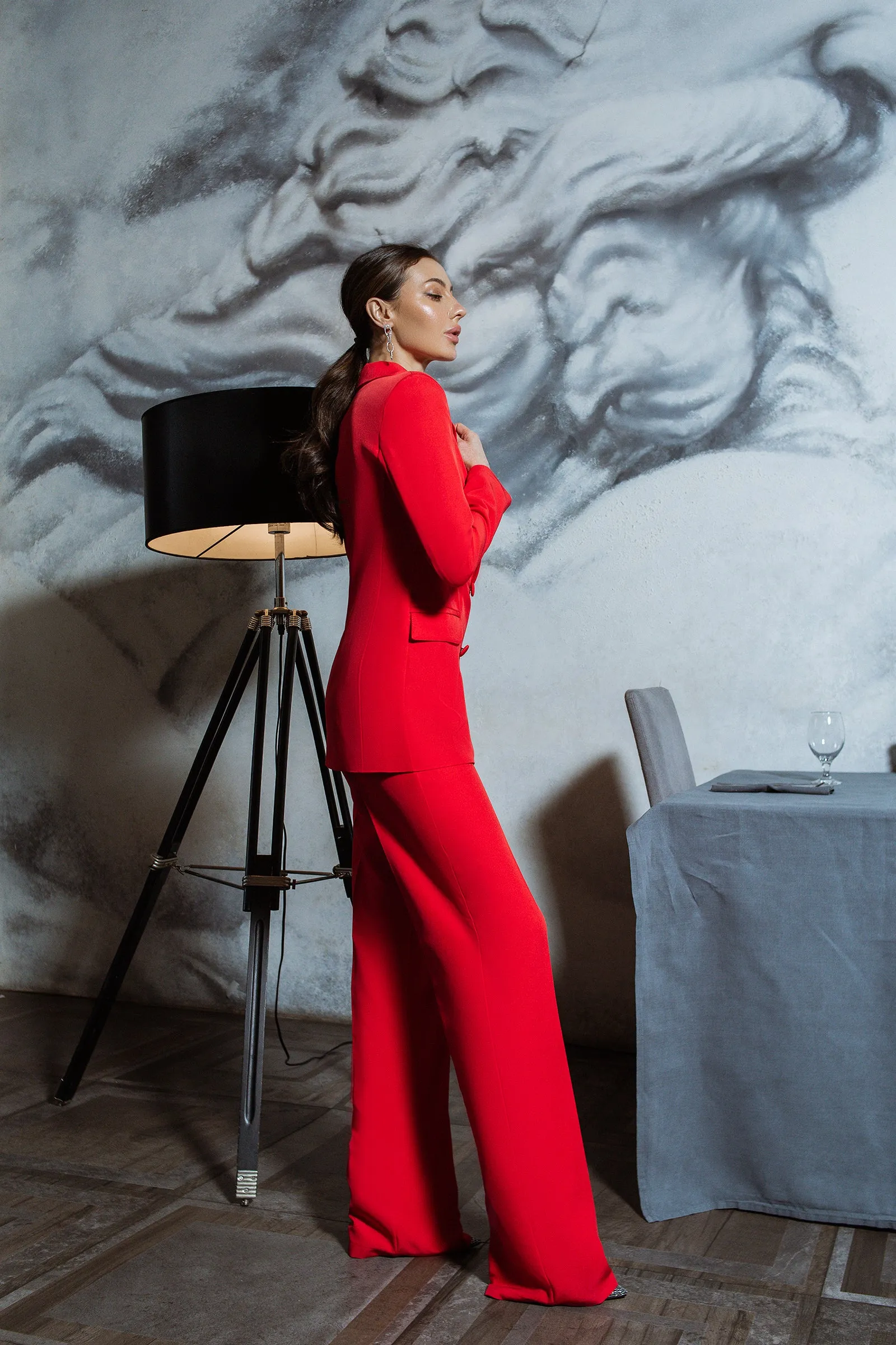 Red Belted Double Breasted Suit 2-Piece