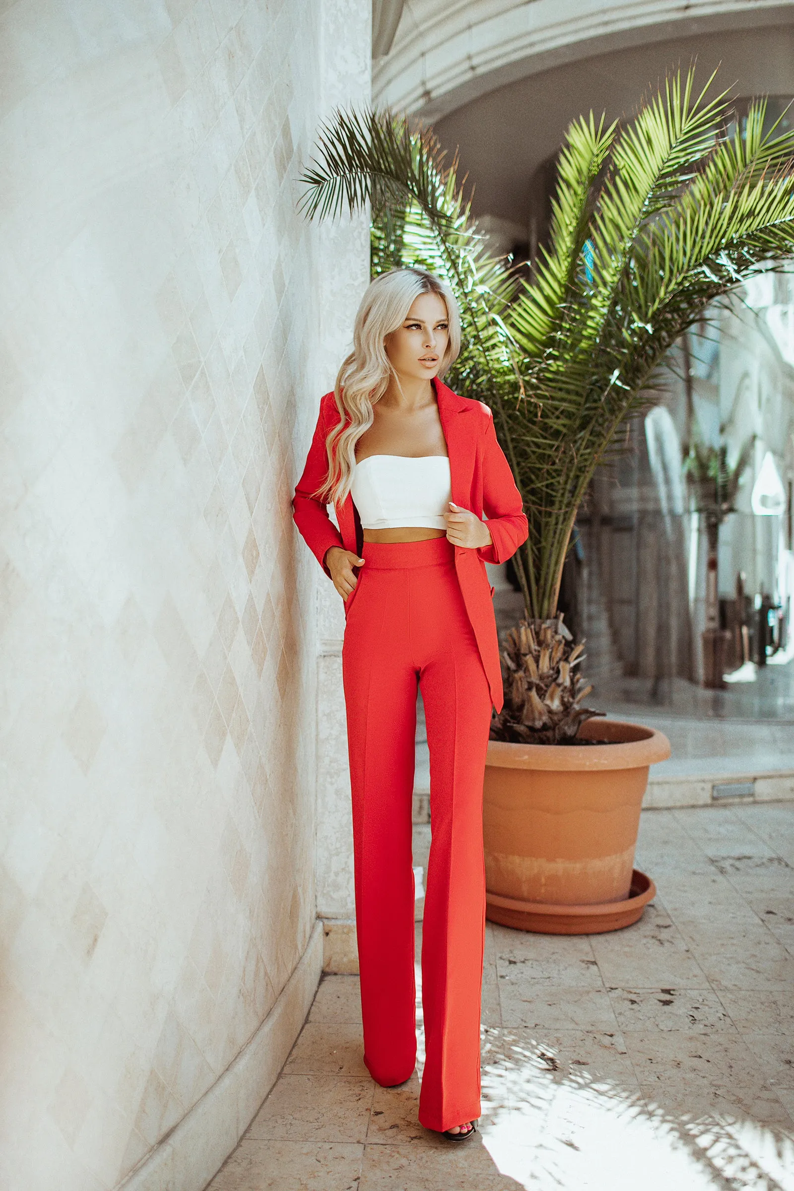Red Belted Double Breasted Suit 2-Piece