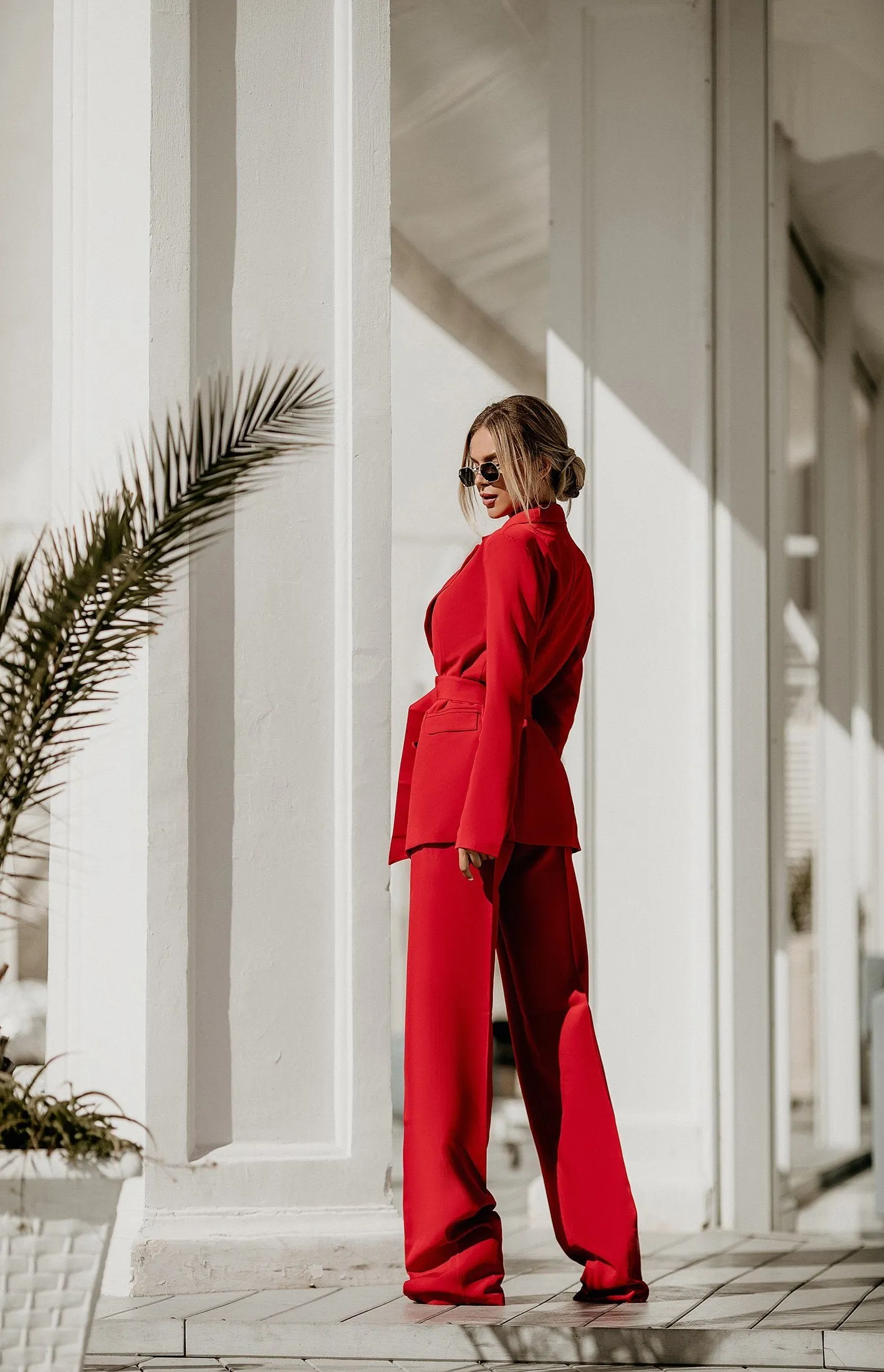Red Belted Double Breasted Suit 2-Piece
