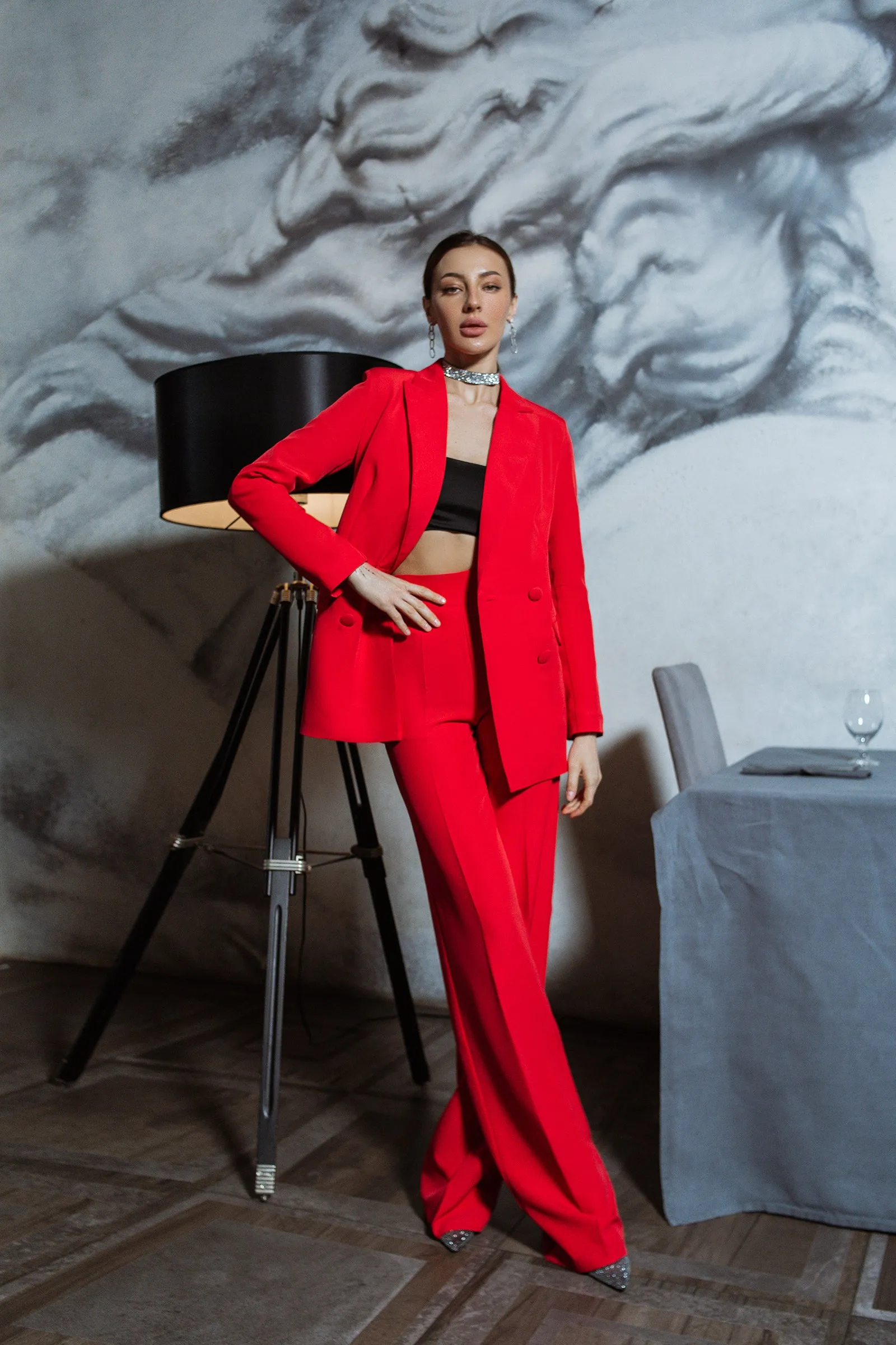 Red Belted Double Breasted Suit 2-Piece