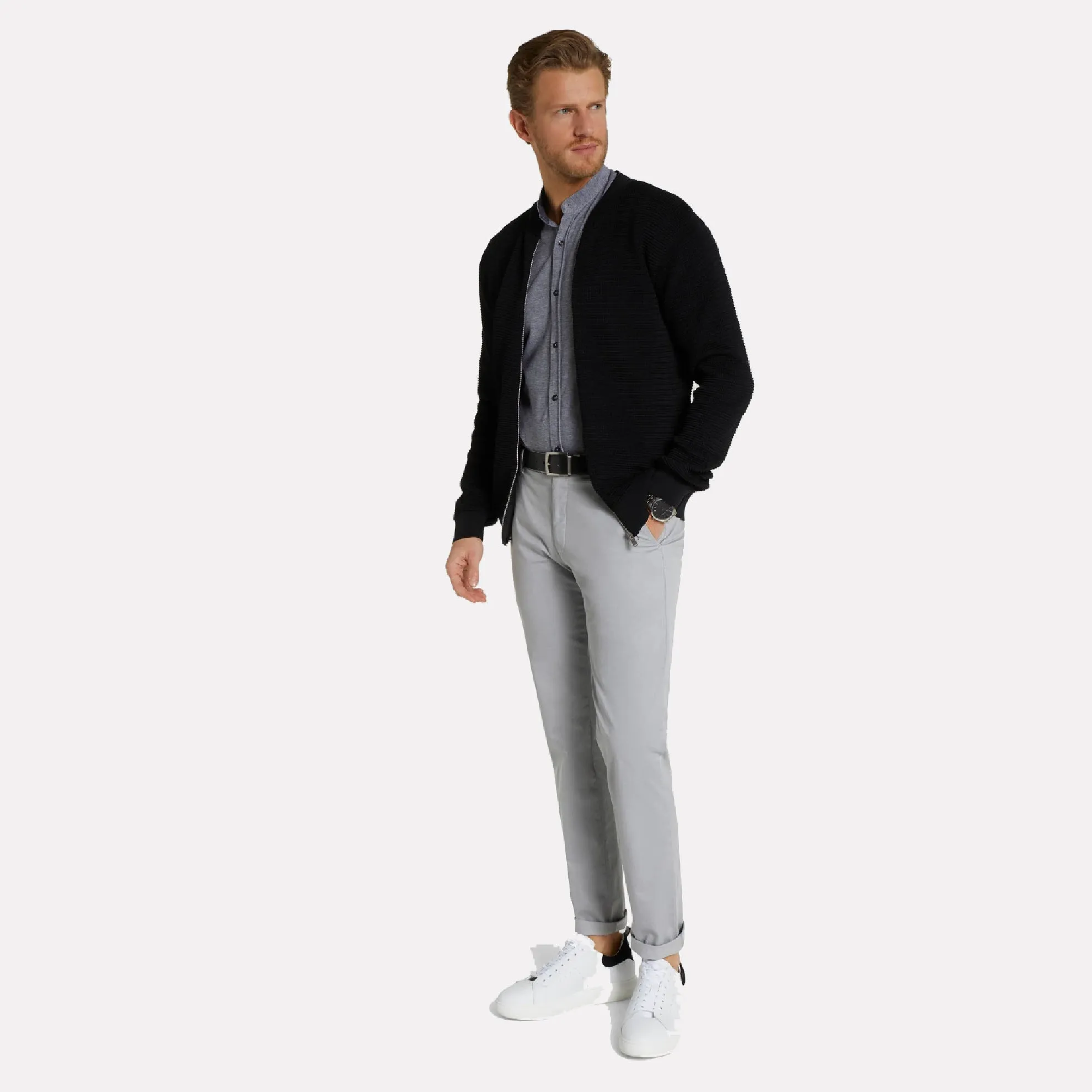Tokyo Slim Fit Micro Print Organic Cotton Pant / Grey