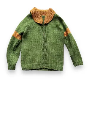 Vintage Green and Brown Striped Handknit Sweater SZ L | Vintage Wool Sweaters Seattle | Barn Owl Vintage Seattle