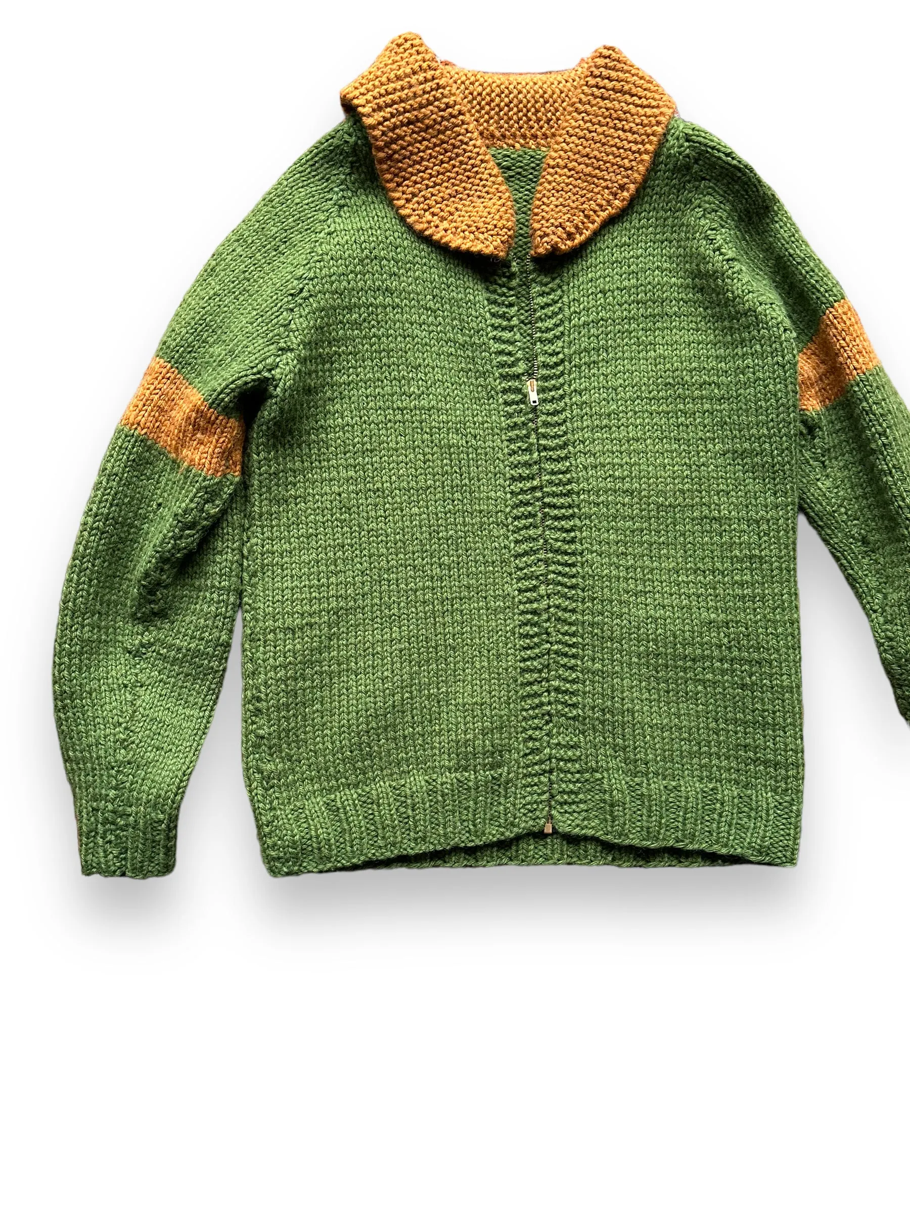 Vintage Green and Brown Striped Handknit Sweater SZ L | Vintage Wool Sweaters Seattle | Barn Owl Vintage Seattle
