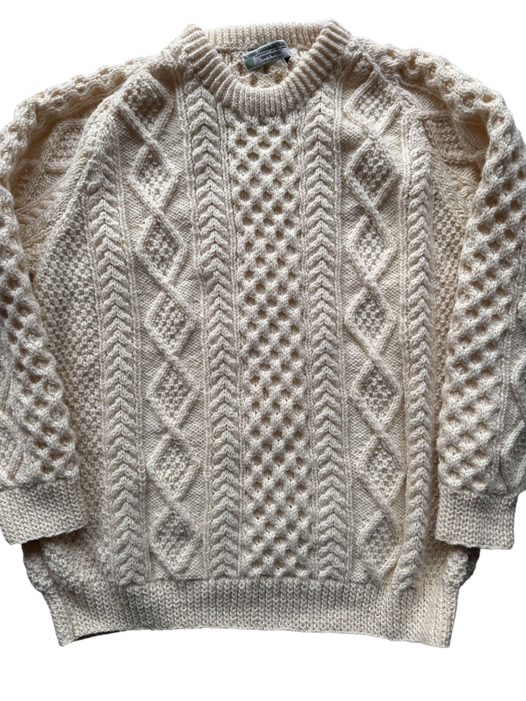 Vintage Ronnie Hannigan Cream Irish Cable Knit Fishermans Sweater SZ XL