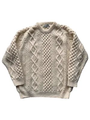 Vintage Ronnie Hannigan Cream Irish Cable Knit Fishermans Sweater SZ XL