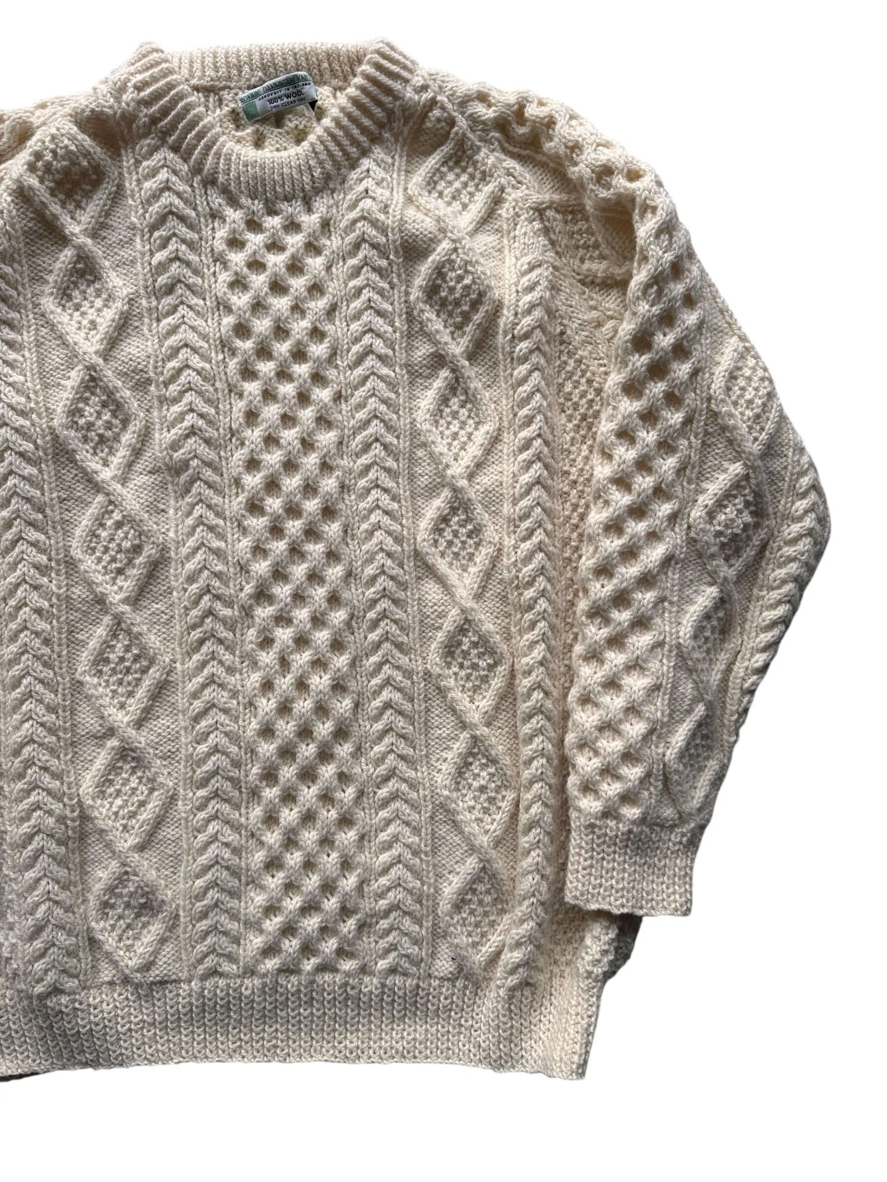 Vintage Ronnie Hannigan Cream Irish Cable Knit Fishermans Sweater SZ XL