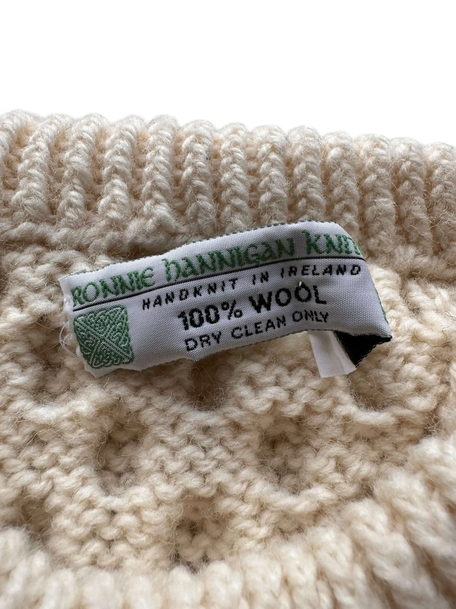 Vintage Ronnie Hannigan Cream Irish Cable Knit Fishermans Sweater SZ XL