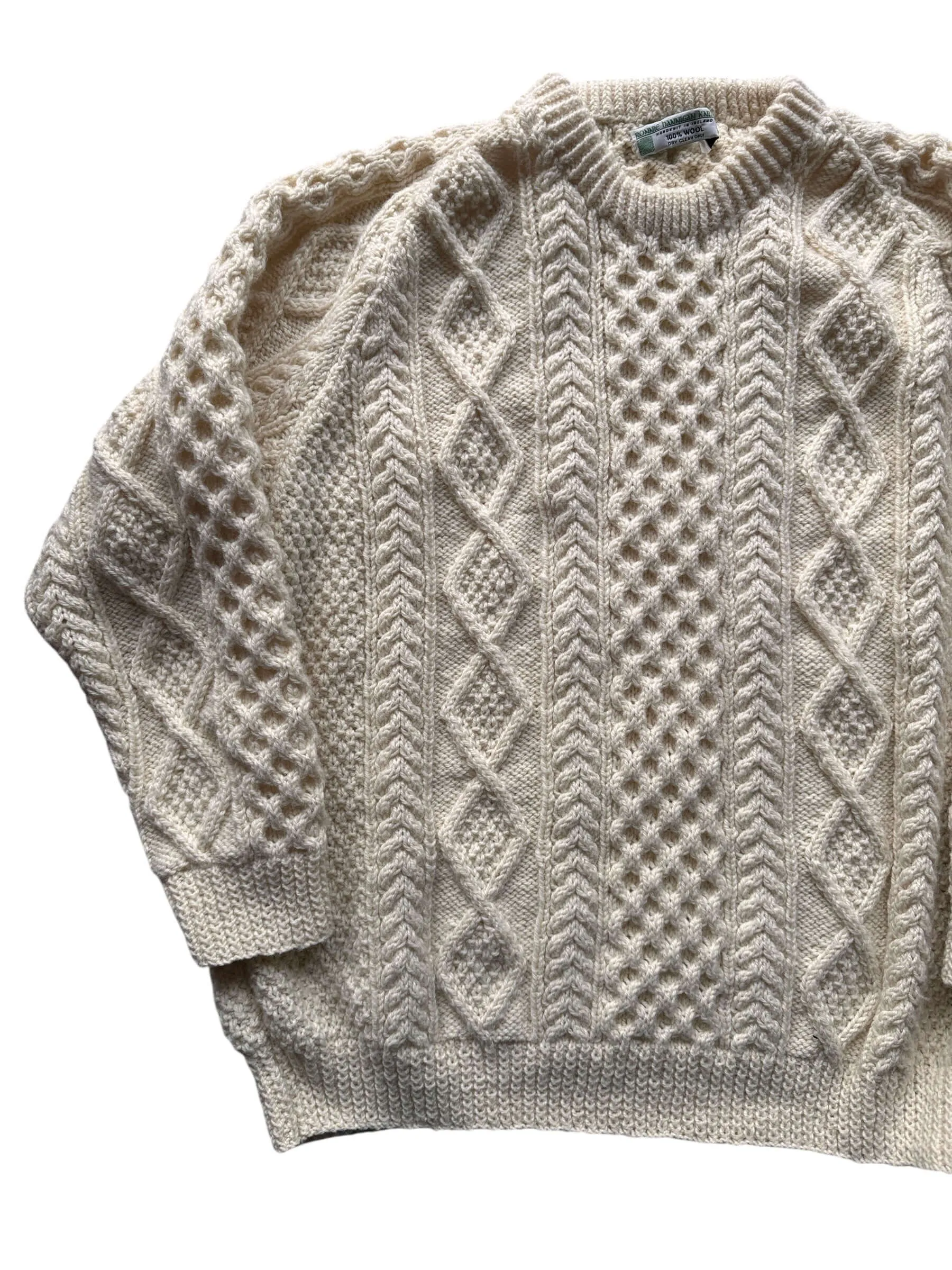 Vintage Ronnie Hannigan Cream Irish Cable Knit Fishermans Sweater SZ XL