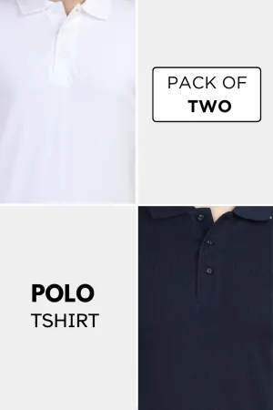 White and Navy Blue Polo T-Shirts Combo for Men