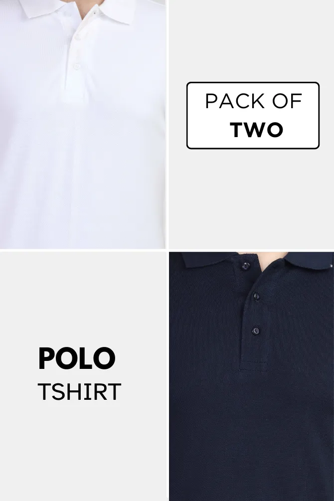 White and Navy Blue Polo T-Shirts Combo for Men