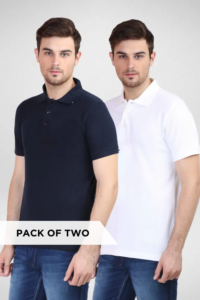 White and Navy Blue Polo T-Shirts Combo for Men