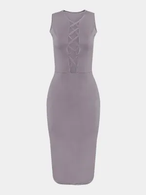 Wholesale Crew Neck Sleeveless Plain Midi Dress