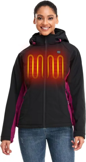 Women'S Slim Fit Heated Jacket with Battery, Heated Coat with Detachable Hood (Charger Not Included)