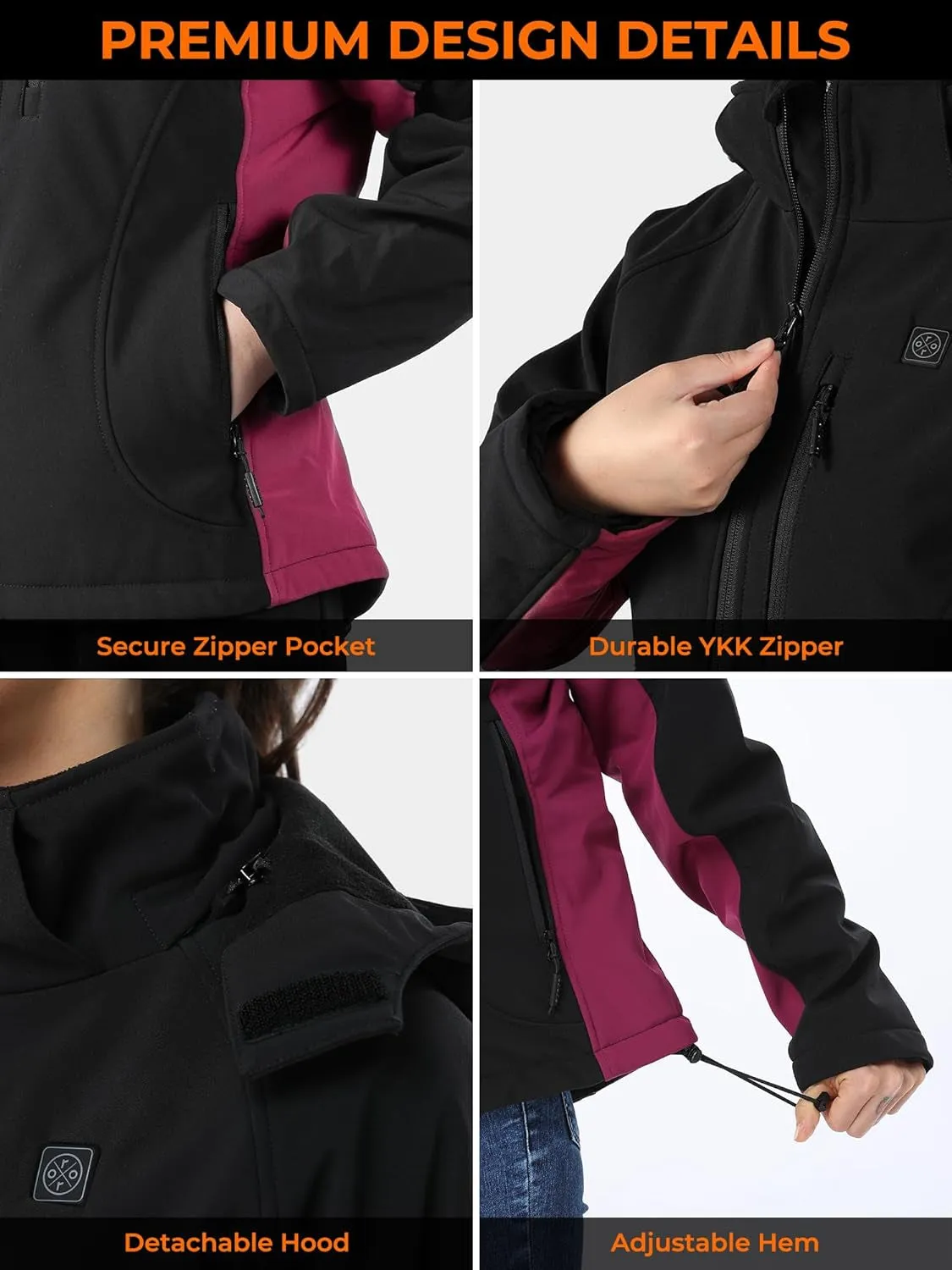 Women'S Slim Fit Heated Jacket with Battery, Heated Coat with Detachable Hood (Charger Not Included)