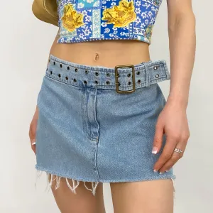 Y2K Belted Denim Mini Skirt - Medium